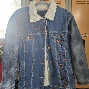 Denim Jacket with Sherpa Lining and Animal Print